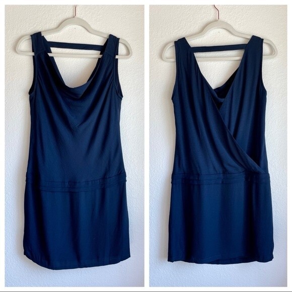 LAST CHANCE! NWT Deux Two Paris Drape Neck and Low Back Shift Dress in Navy 8 - Picture 1 of 12